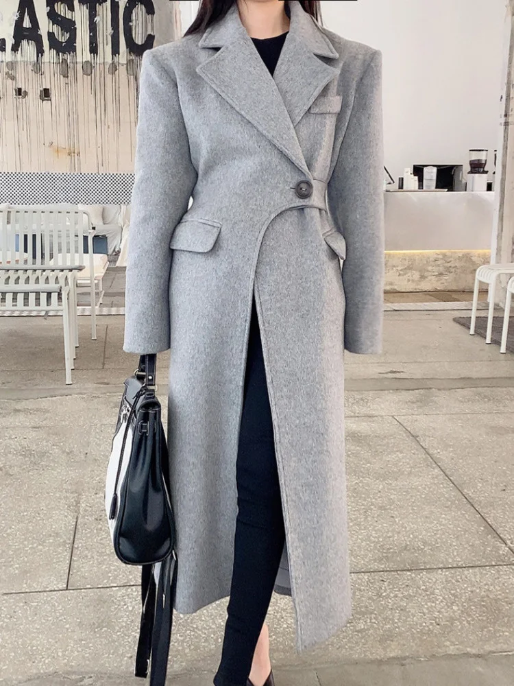 

Simple Trend Women's Long Coat Korean Chic Wool Coats Chemisier Femme Irregular Overcoats Kaschmir Mantel 2022 Autumn M151