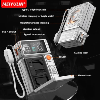 Portable 10000mAh Magnetic Wireless Power Bank USB C Cable Fast Charging Spare Battery for Apple Watch iPhone 16 Samsung Xiaomi 2