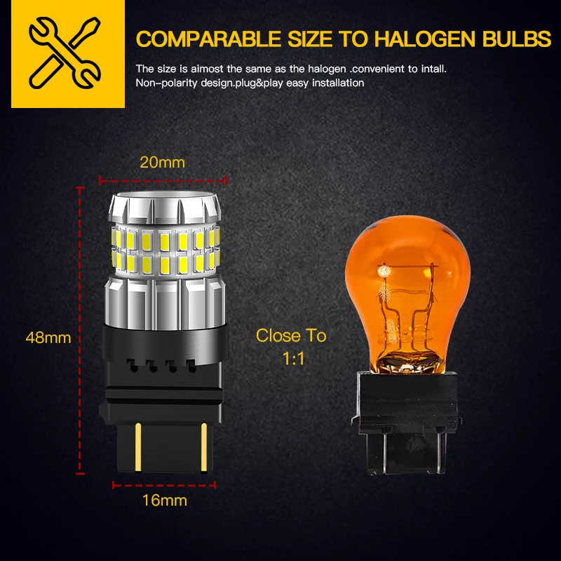 2PCS T25 3157 LED 방향 지시등 3156 P27W 전구 (닷지 저니/차저/캘리버용), 노란색 표시등 전구 캔버스 오류 없음 12V