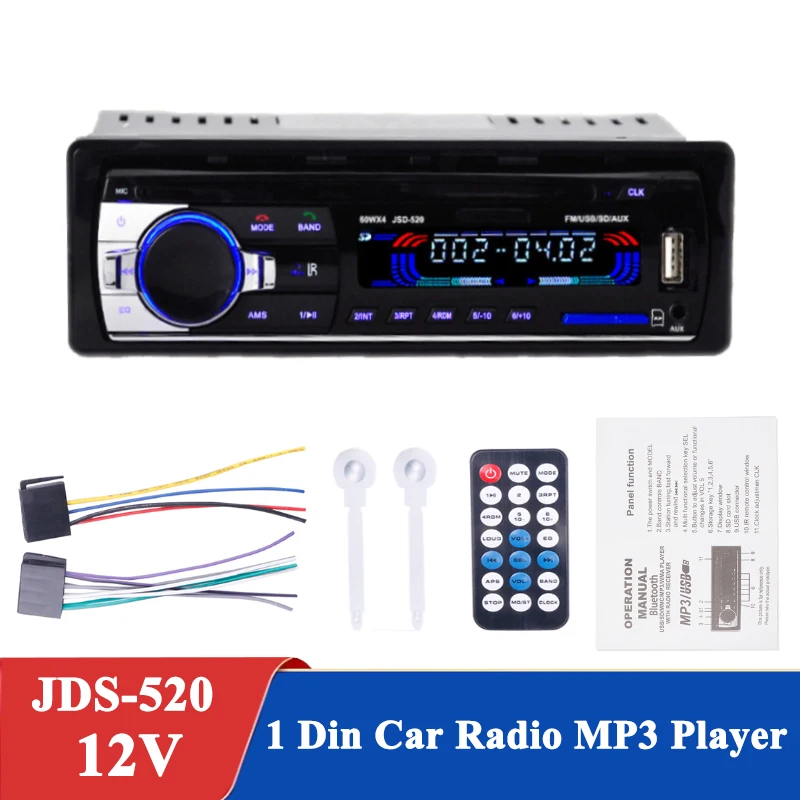 SOAIY MP3 Autoradio mit Bluetooth Freisprecheinrichtung 1 DIN Bluetooth Autoradio 4 x 50 Watt MP3 Player/FM Radio/TF/AUX/USB Ladefunktion mit Fernbedienung