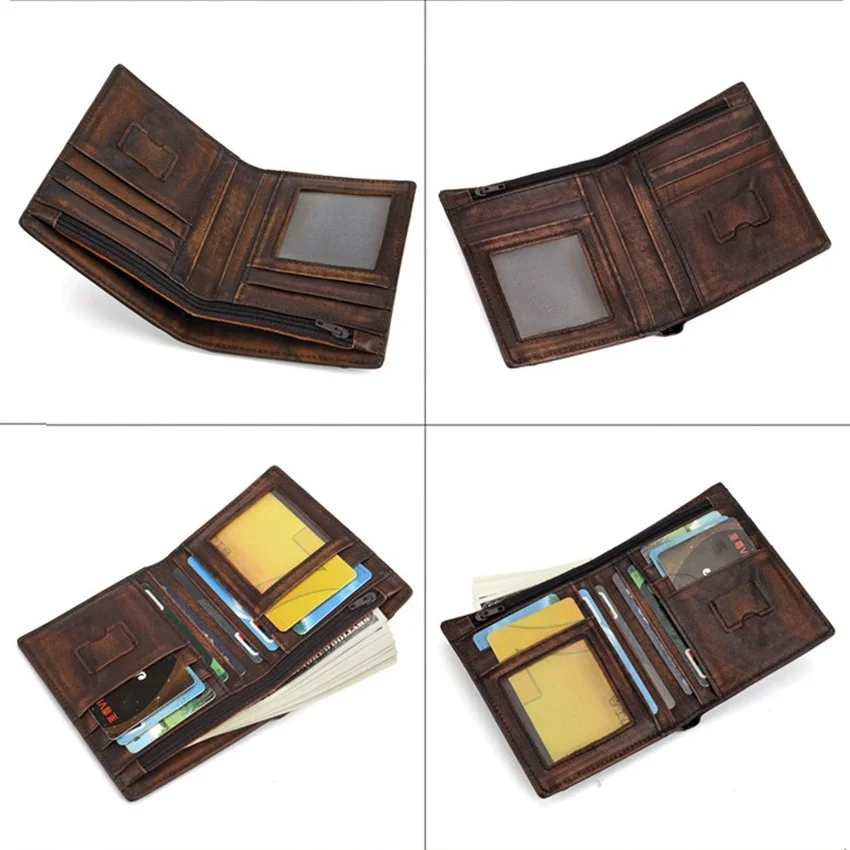 RFID Antitheft Wallet Retro Men's Wallet Cow Leather Clutch Wallet  Short Wallet  Money Clip  Coins Purse Card Holder  Notecase