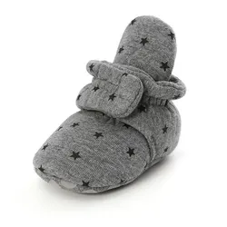 Cozy Star Infant Booties - Soft Cotton Anti-Slip Baby Shoes - 7-12 months (Star Grey)