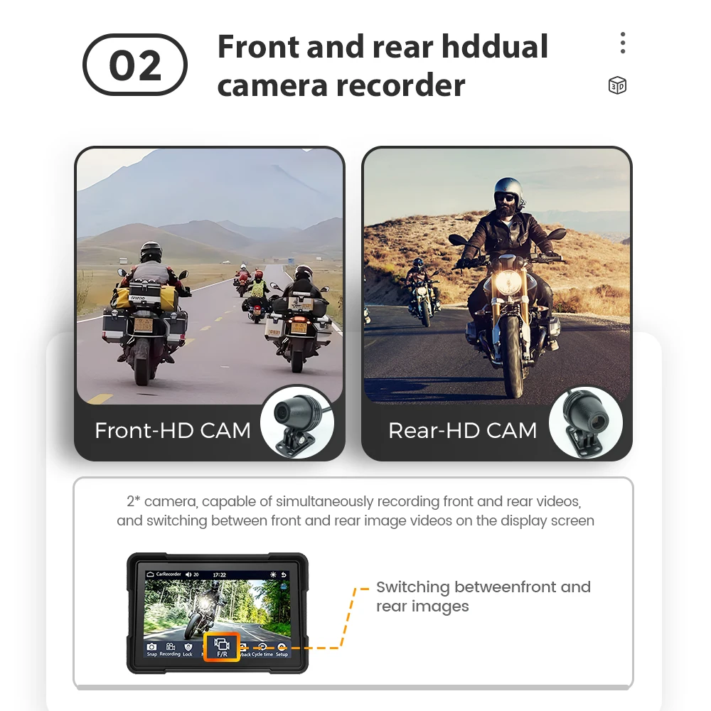 NaviFly 5 Inch Motorcycle Waterproof Wireless Android Auto Carplay Portable Monitor Link Navigation Dual DVR