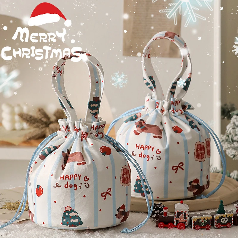 1PC Christmas Gift Bags Multi-Size Drawstring & Tote Bags With Cute Dachshund, Christmas Tree Pattern