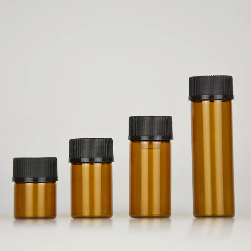 드램 앰버 유리 에센셜 오일 병 1ml/2ml/3ml/5ml, 얇은 유리 바이알 리필용 병, 향수 오일 샘플 테스트 병, 100 개