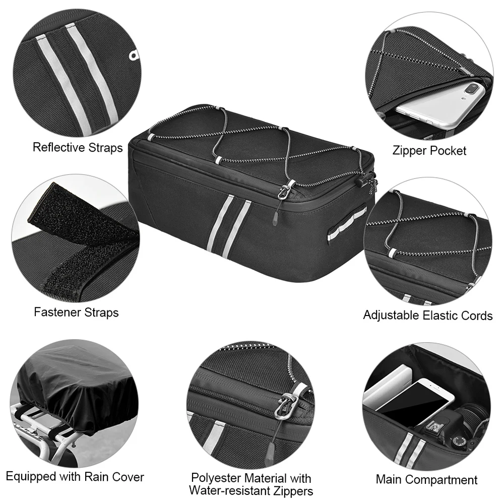 ANMEILU Bike Trunk Bag 7L Bicycle Rear Bag Water Resistant Bike Rack with Waterproof Rain Cover Cycling Bikepacking
