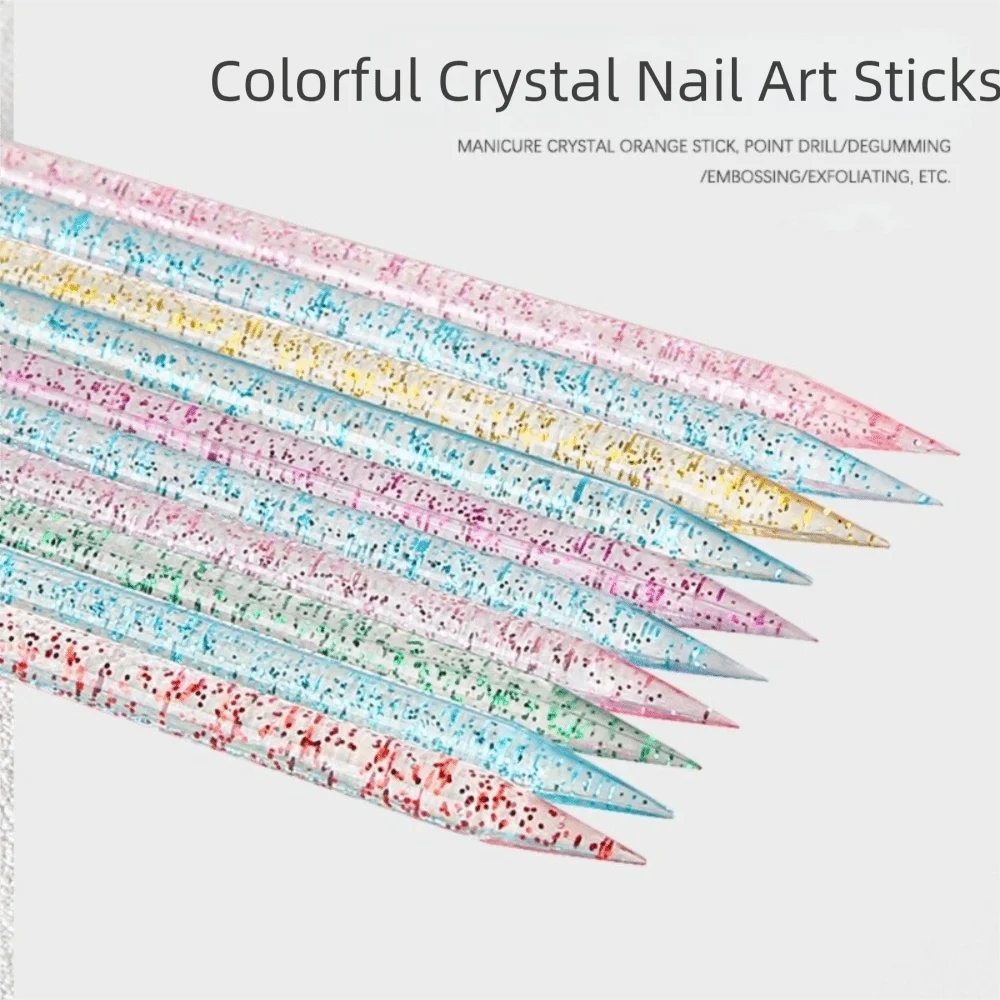 50/100Pcs 재사용 가능한 크리스탈 스틱 크리스탈 소재 다기능 더블 헤드 네일 아트 도구 큐티클 푸셔 전문 디자인