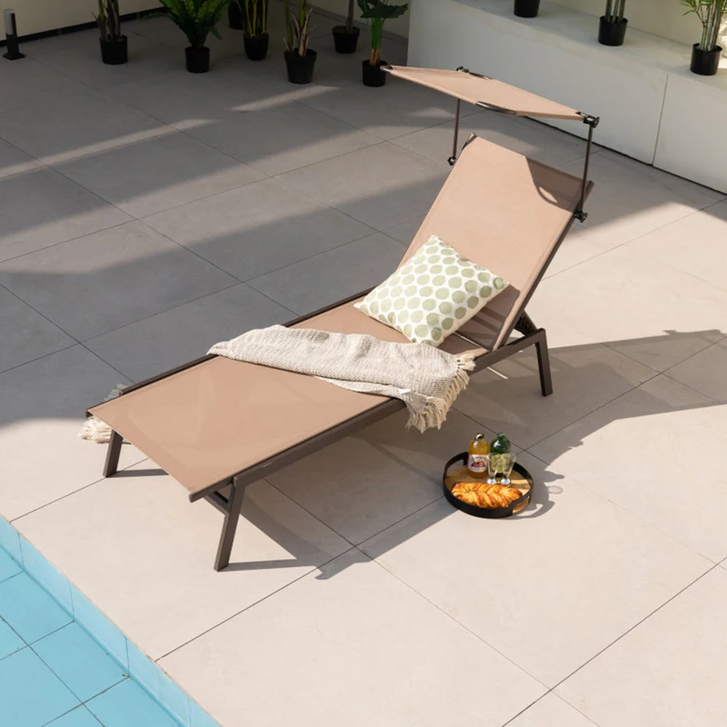 

Outdoor Chaise Lounge Chair with Sunshade and 6 Adjustable Position Patio Furniture Sun Loungers