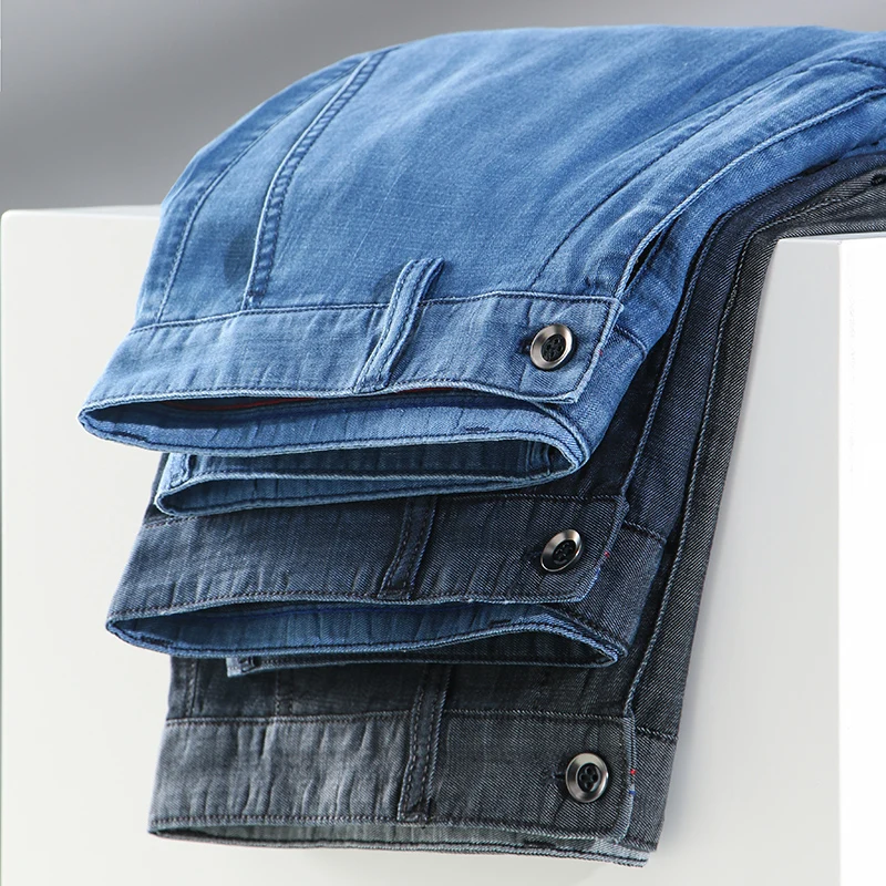 Classic Summer Men's Business Denim Shorts Lyocell Fabric Straight-fit Stretch