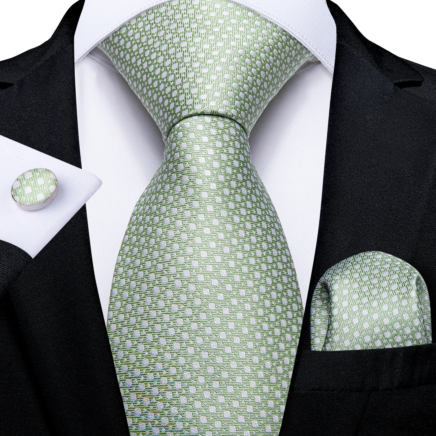 Luxuriöse blaue karierte Krawatten für Herren, solide Hochzeitsaccessoires, Krawatte, Einstecktuch, Manschettenknöpfe-Set, Gravatas, Herren-Geschenk von DiBanGu – Detail 14