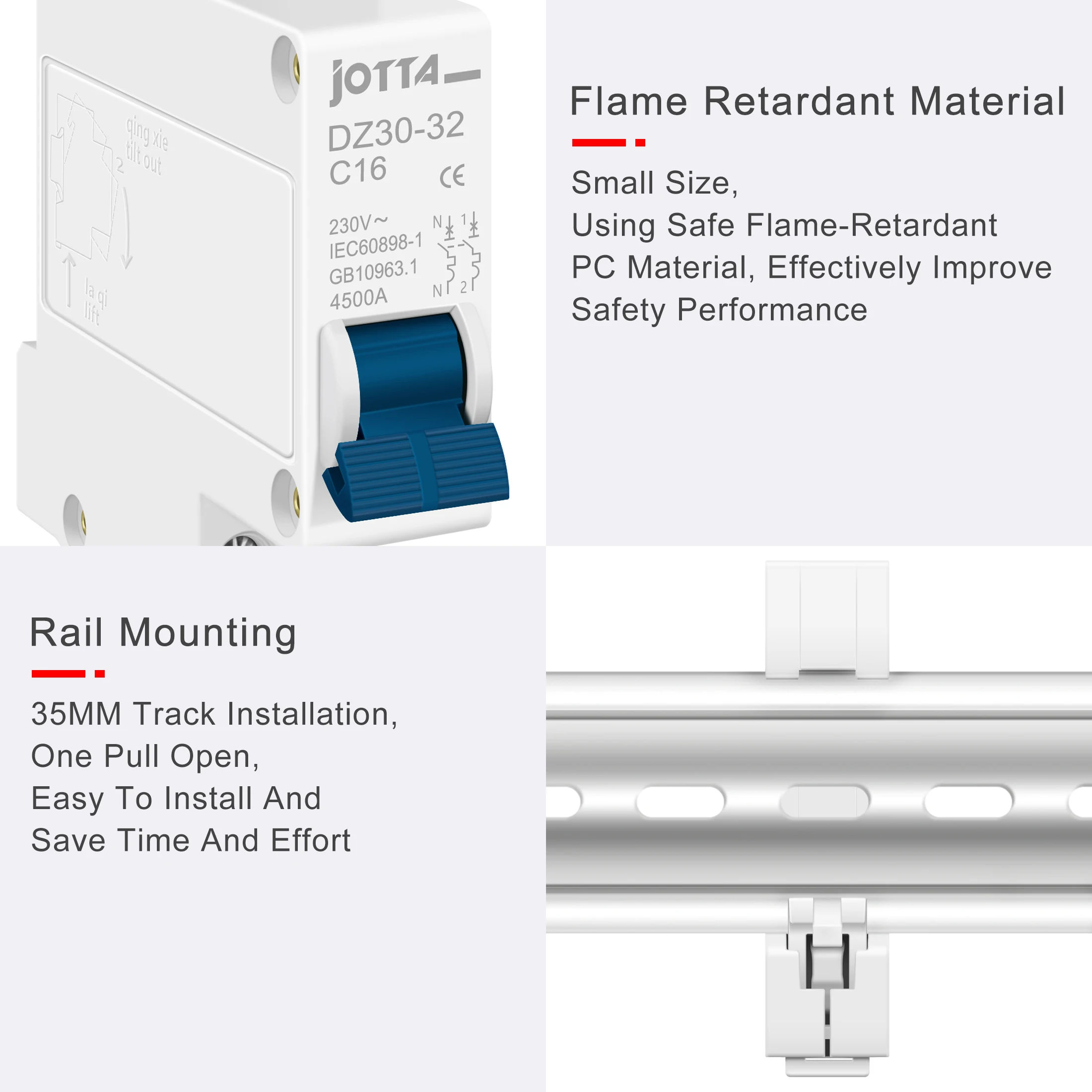 JOTTA Compact Din Rail Miniature Circuit Breaker, 6A-32A Range, Household Air Switch