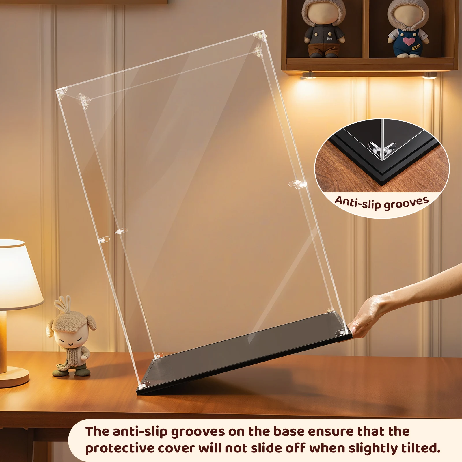 Eary Transparent Display Case for Zimomo Premium Acrylic Display Box For Labubu Angel Dolls Dustproof Storage Easel Accessories