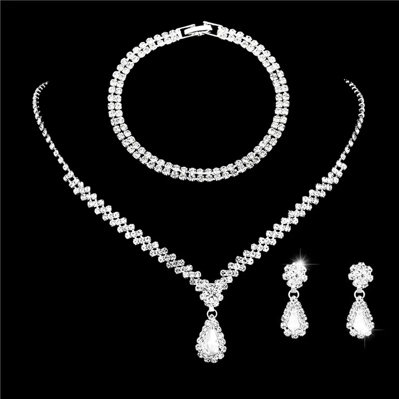 925 Sterling Silver Jewelry Sets for Women Rhinestone Pendant Necklace Earrings Double Layer Bracelet Fashion Jewelry Gifts - 4