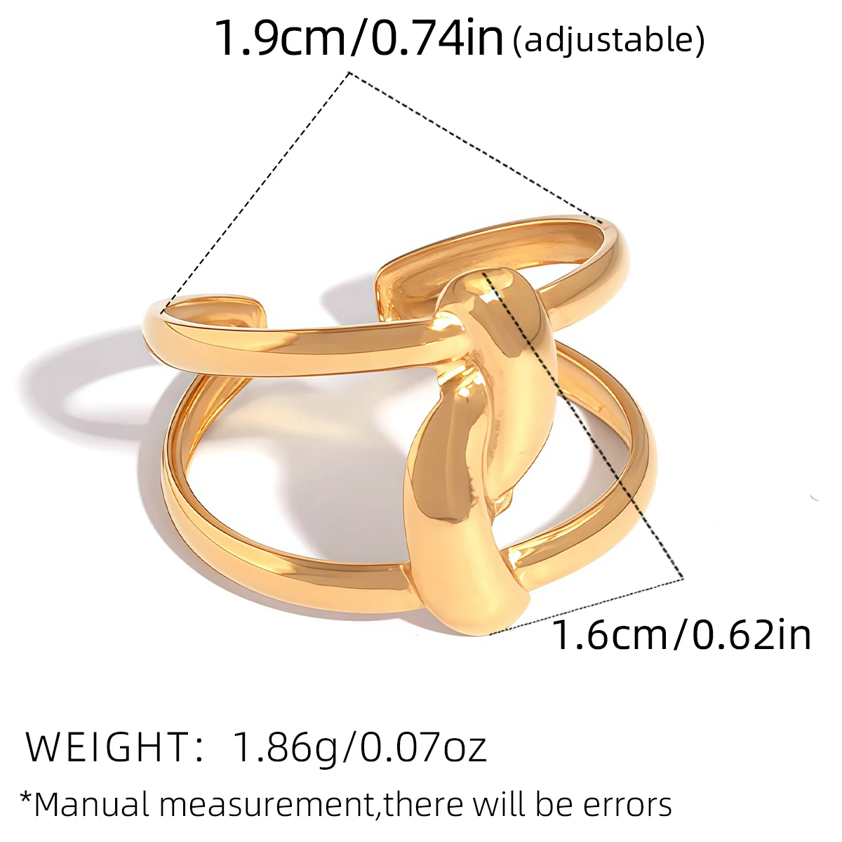 Edelstahl 18K vergoldete Ringe für Frauen wasserdichte geometrische offene Fingerringe Mode täglich Schmuck Zubehör – Detail 1