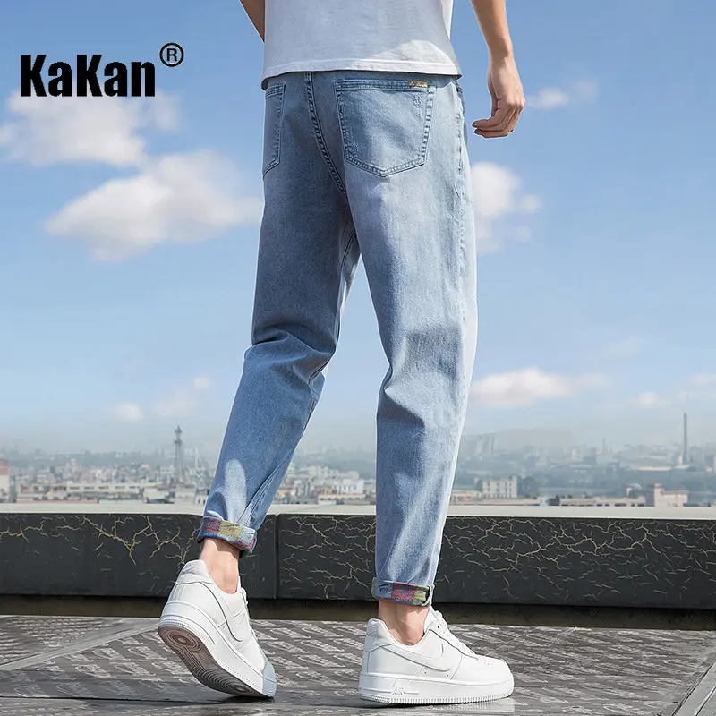 Kakan - European and American New Light Color Jeans for Men In Spring and Summer, Elastic Nine-point Simple Casual Jeans 20-9308