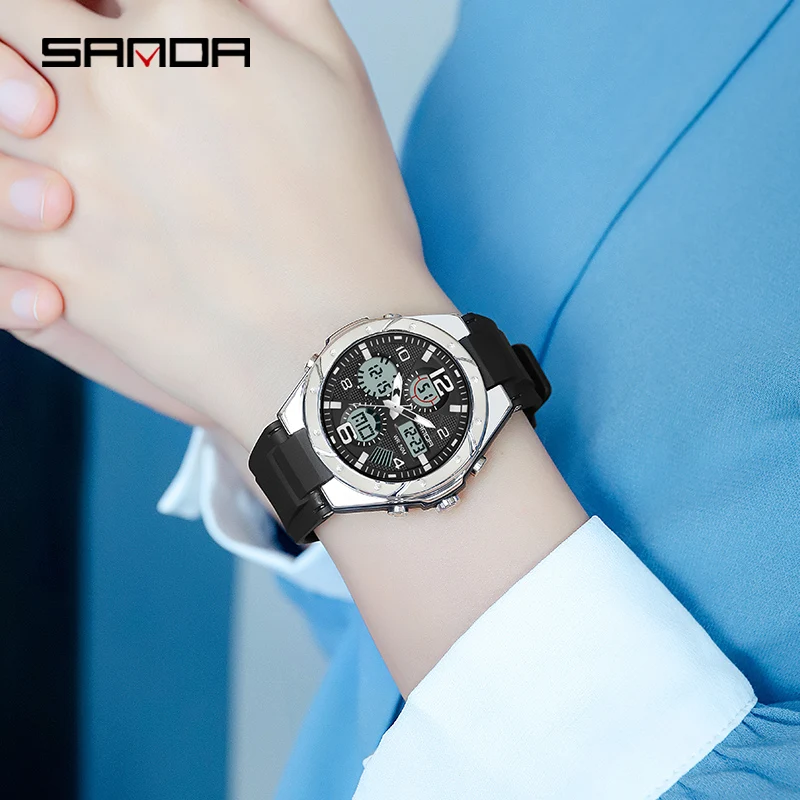 SANDA 6062 Luxury New Ms. LED Digital Sport Watch Fashion Casual Women Girl Military 50M Waterproof Quartz Ms. Wristwatches 5