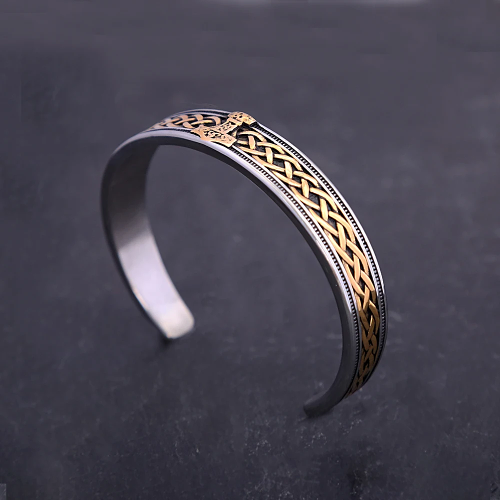 Fashion Retro Nordic Viking Thor's Hammer Bracelet Stainless Steel Open Bracelets For Men and Women