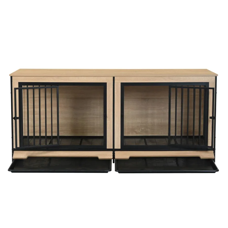XL Large Double Dog Cage Furniture with Tray Wooden Pet Kennel for Medium Large Dogs