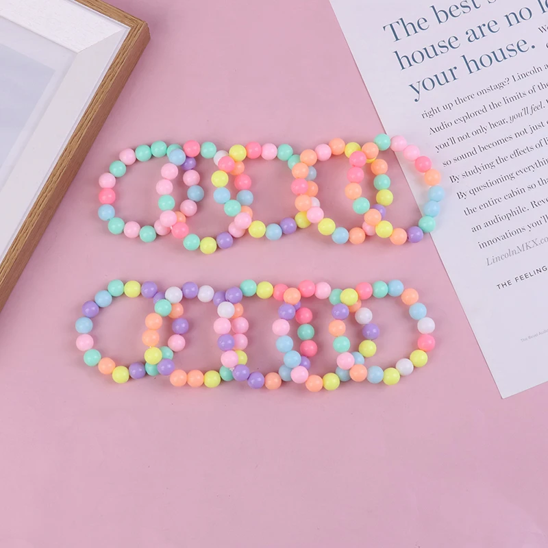10pcs Children Girls Charm Bracelet Kids Cute Colorful Pearl Bead Elastic Bracelets Toys Jewelry