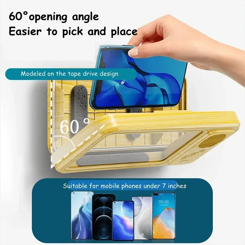 Shower Phone Holder with Bluetooth Speaker IPX4 Waterproof Anti-Fog Touch Screen Wall Mount Phone Holder for Shower Bathroom