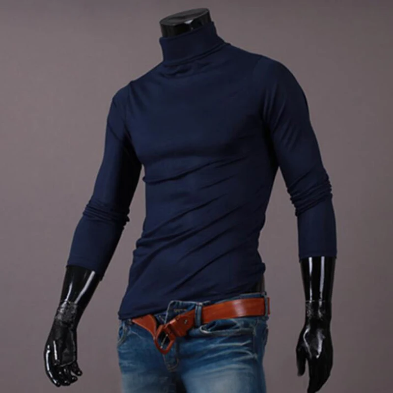 Men's Long Sleeve High Collar Pullover Breathable High Elasticity Sportwear Autumn Winter Slim Fit Casual Tracksuit