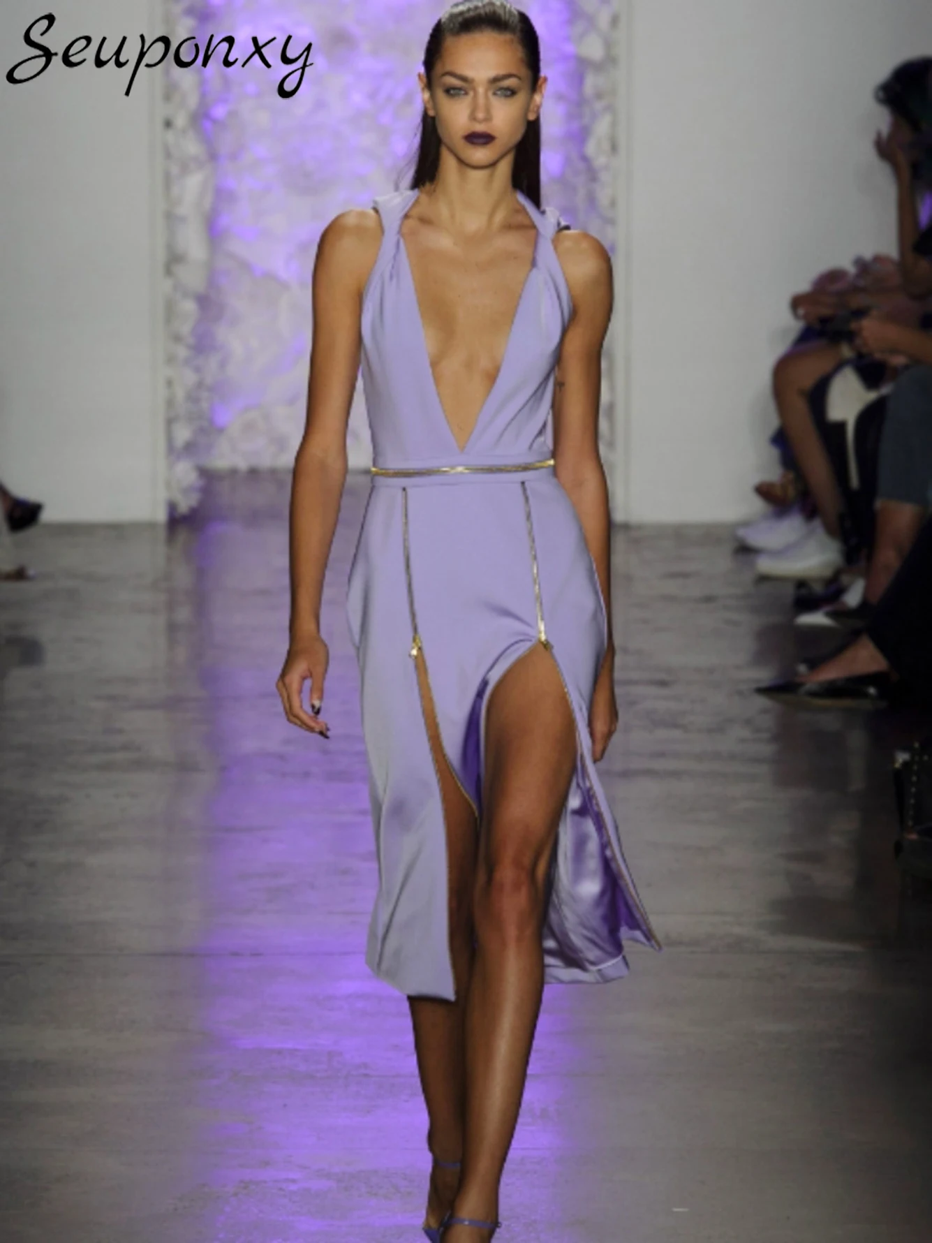 

Женское вечернее платье на молнии, с глубоким v-образным вырезом и разрезом