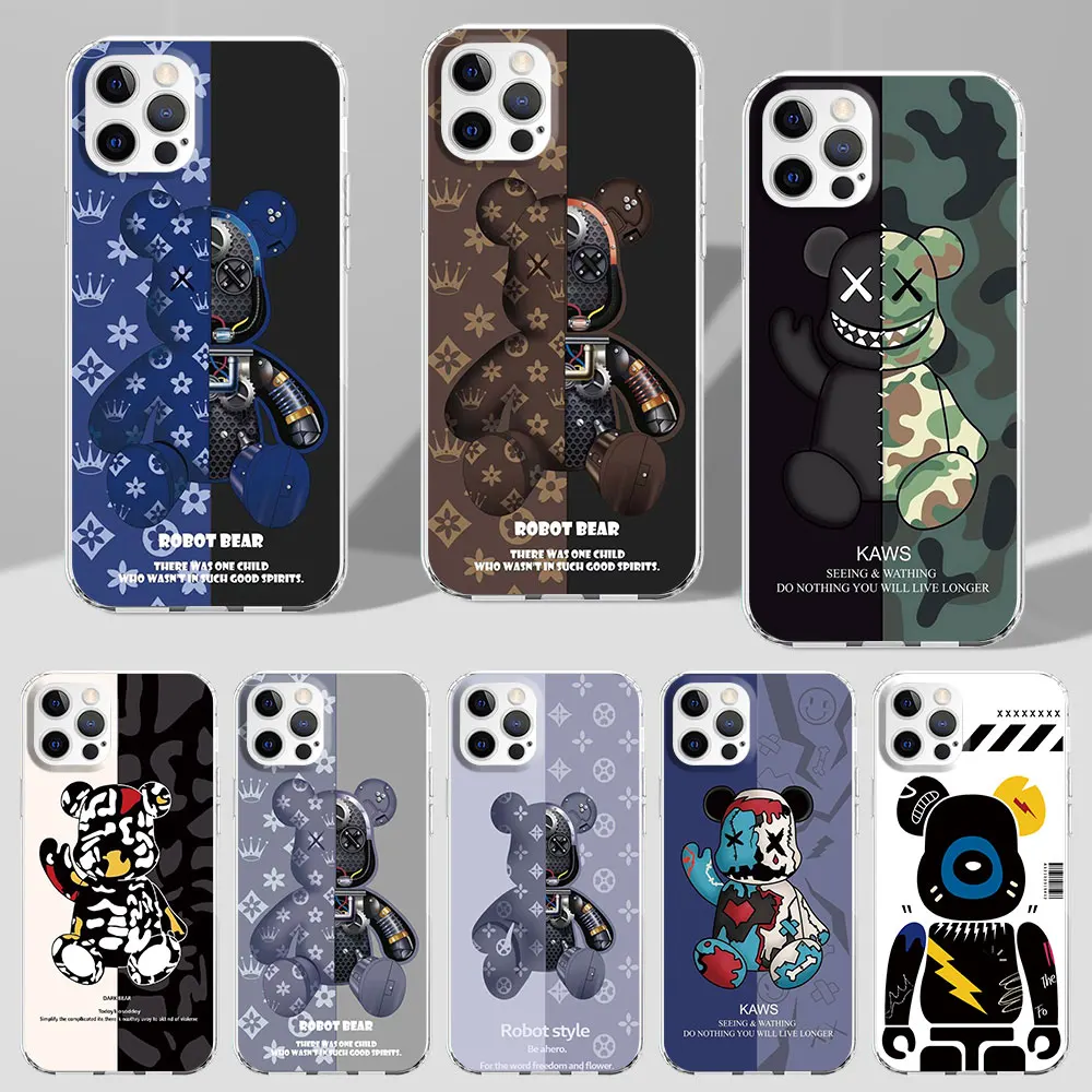 Custodia Moda Robot Bear Per Apple Iphone 11 12 13 Mini 14 Pro Max Xr 5 5S Se 2020 X Xs 6 6S 7 8 Plus Cover Trasparente In Tpu Per Telefono