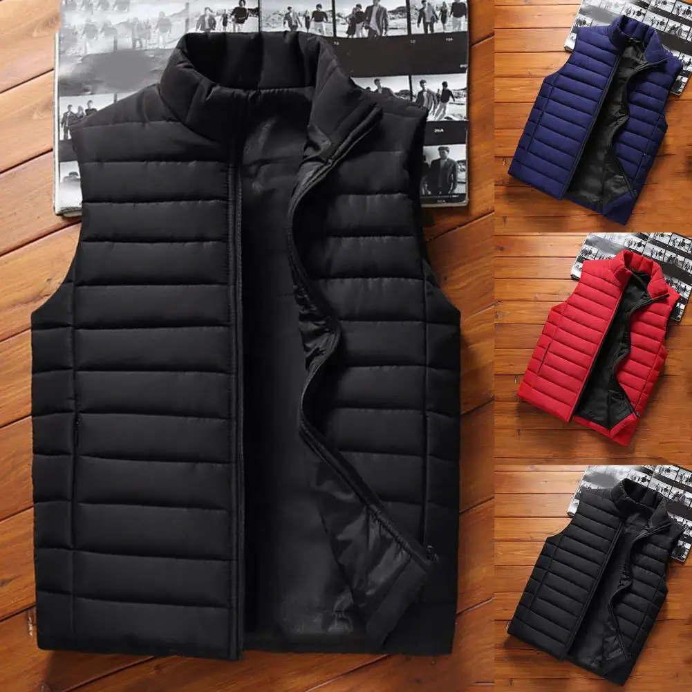 Lightweight Winter Vest Wear Resistant Men Waistcoat Sleeveless 3D Cutting Men Waistcoat Coat  Stand Collar