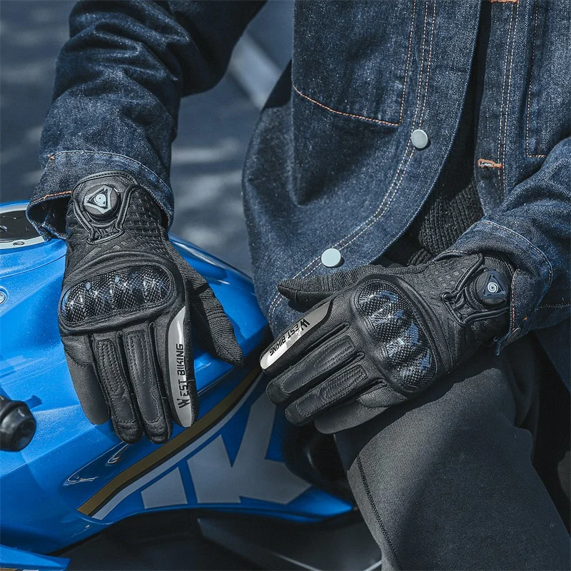 WEST BIKING Winter Cycling Gloves Full Finger Leather Tactical Gloves Touch Screen Sports Protection Motorcycle Bike Gloves 6