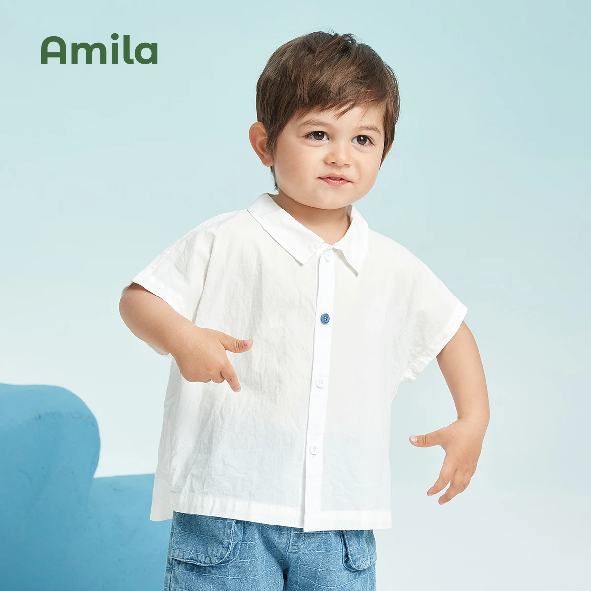 Amila Children's Clothing New Summer New Boys' Baby White Shirt Casual Versatile Polo Short-sleeved Shirt