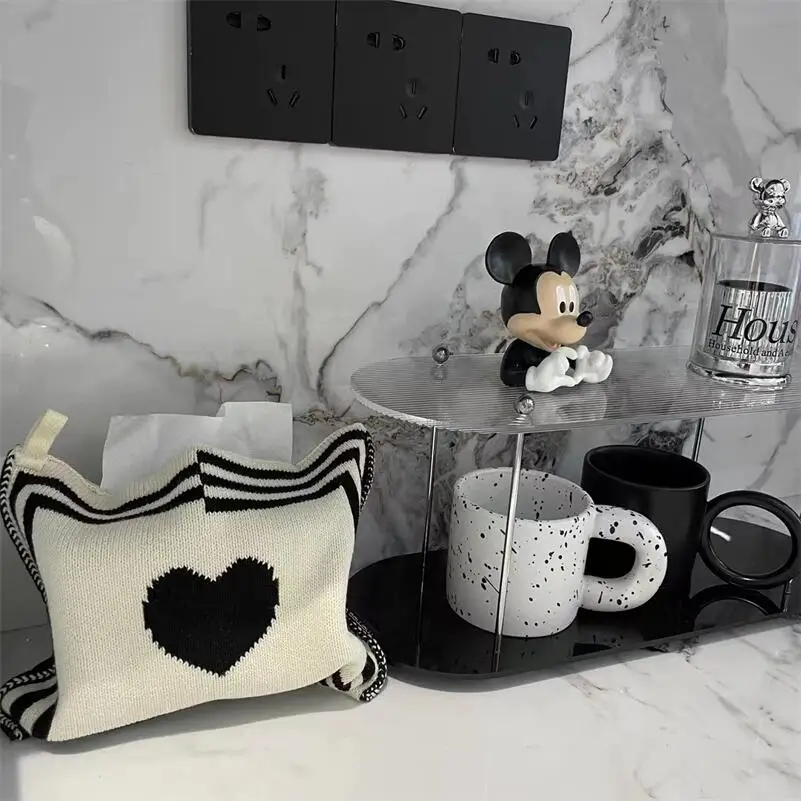 Knit Plaid Heart Tissue Box Heart  Knitting Cotton Thread Napkin Holder Tissue Bag Bedroom Kitchen Desktop Storage Napkins 6