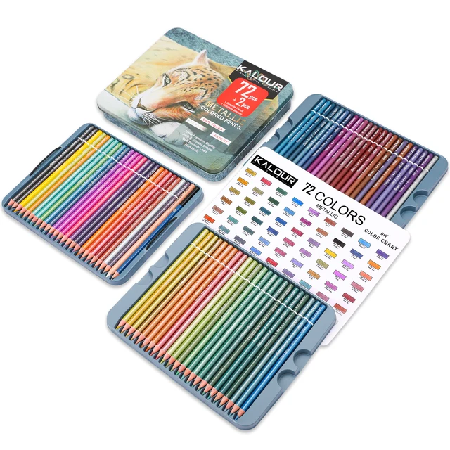 KALOUR 50/72 Colors Metallic Colored Pencils Set Soft Core Oil based in Tin Box,Shading Pencils for Beginners & Pro Artists 2