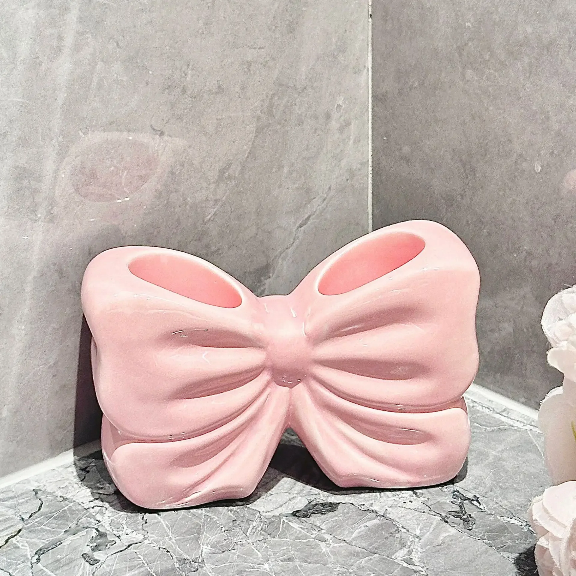 Creative Ceramic Bow Toothbrush Holder Toothpaste Storage Rack Bathroom Accessories