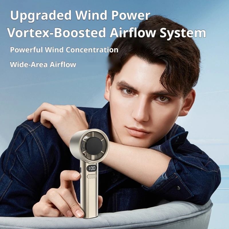 Draagbare, krachtige, snelle ventilator met USB-oplaadfunctie en LED-display, essentieel voor zomerse reizen. Mini-ventilator_voghion.com