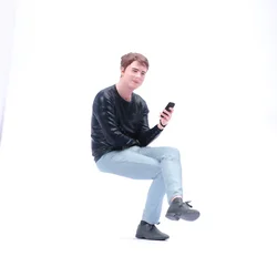 Exquisite Painted Miniature Sitting Man with Phone - Creative Scene Toy - 1 to 24 (Painted)