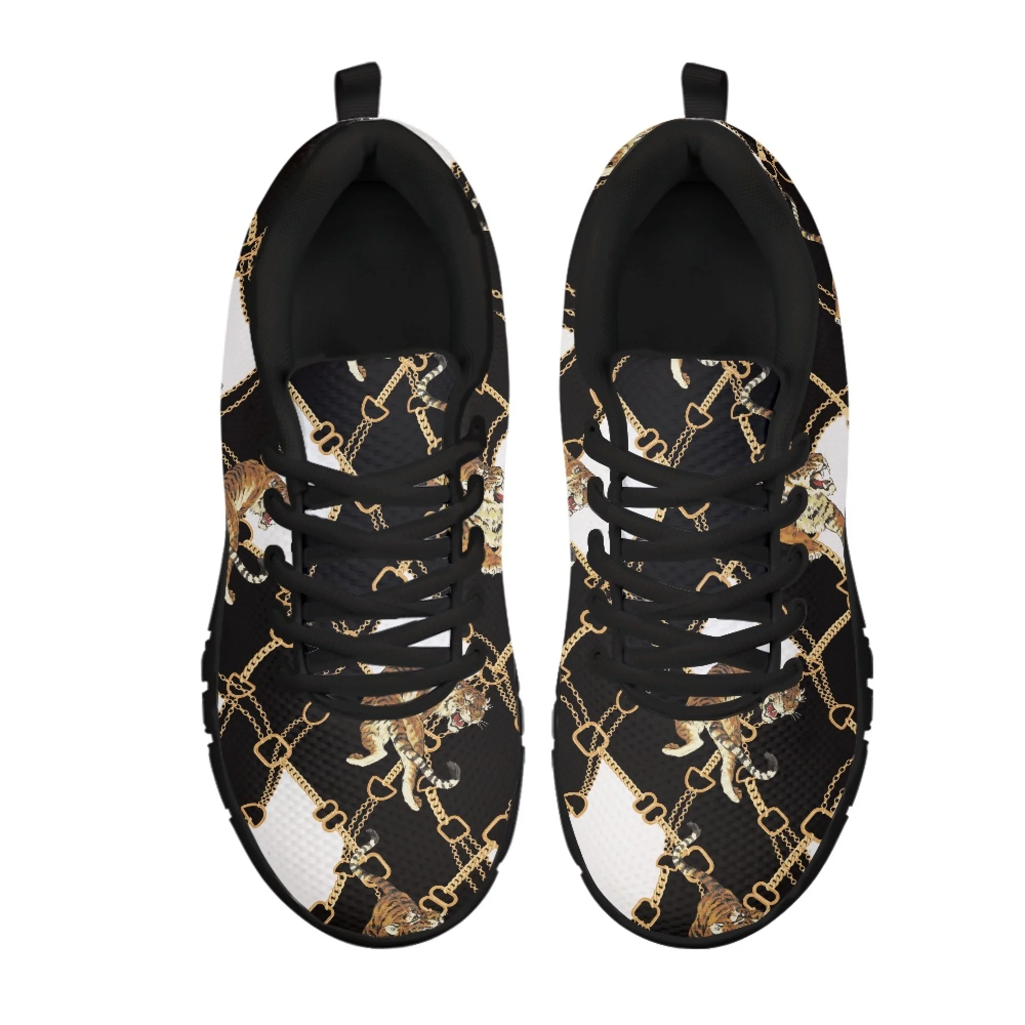 Yikeluo Men Baroque Chain Tiger Print Casual Sneakers Breathable Sport Flat Shoes for men Lightweight Lace Up Footwear Zapatos