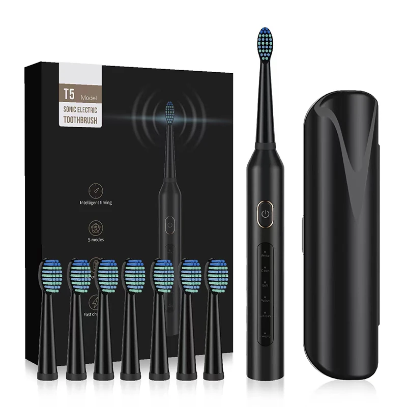 thumbnail image 1 of Cepillo de dientes eléctrico sónico T5 para adultos y niños, recargable por USB, 5 modos, para blanquear los dientes, 1 of 5