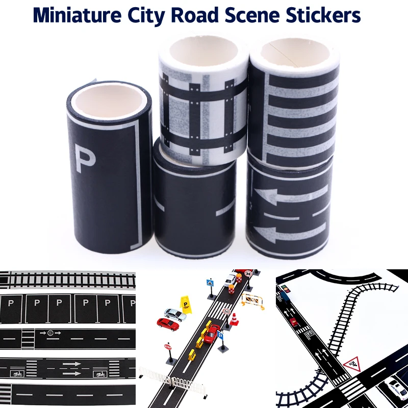 1Roll 5M 1:12 Dollhouse Road Traffic Railway Track Scene Tape Sticker Miniature Parking Scene Curve Sticker Model Decor Toys 2