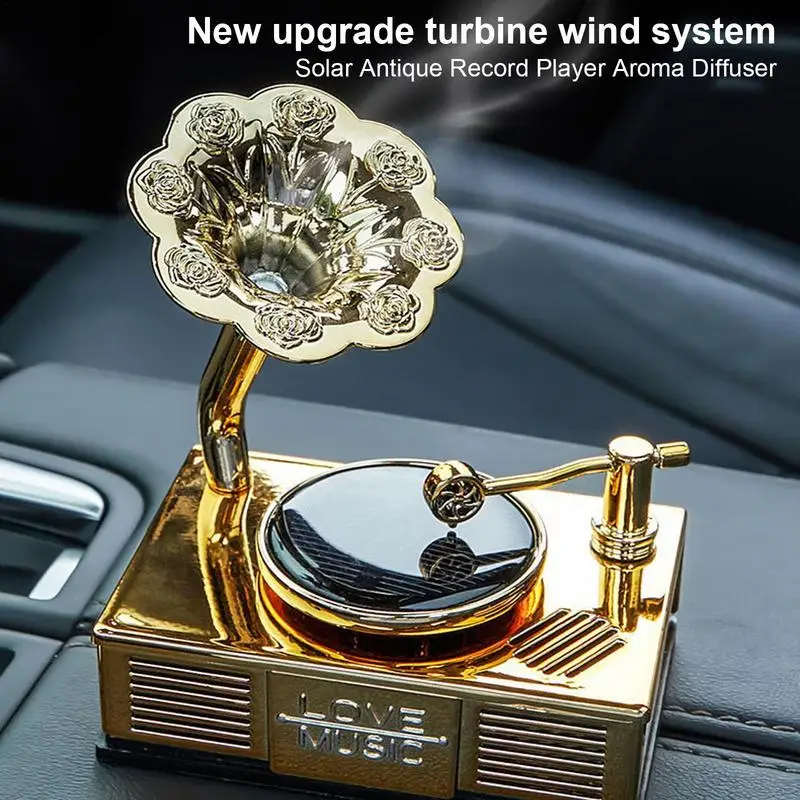 Rotating Solar Powered Car Aromatherapy Retro Turntable Phonograph