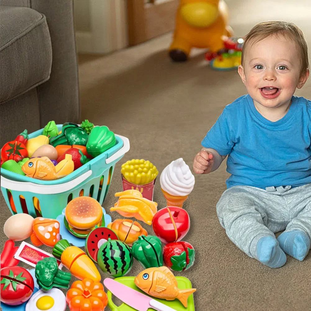 24pcs/Set DIY Fruit Cutting Music Toy egetable Fruit and Vegetable Food Children's Toy Kitchen Food Set for Kids Boys Girls