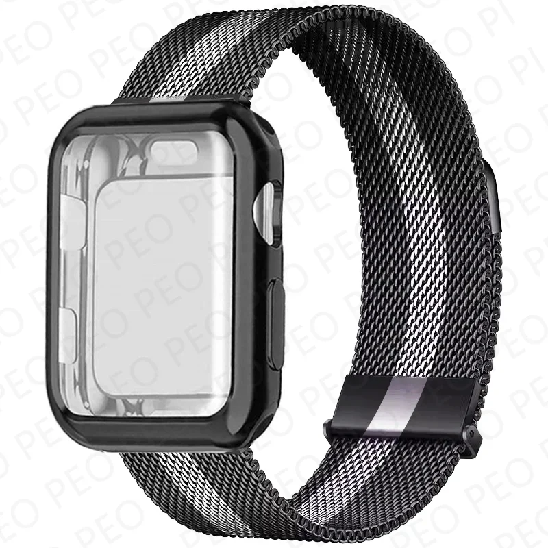 Sleek Metal Magnetic Loop Watch Band with Protective Case