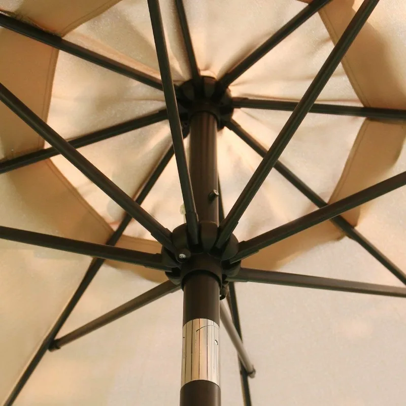 9Ft Patio Umbrella Outdoor Table Umbrella with 8 Sturdy Ribs (Tan)