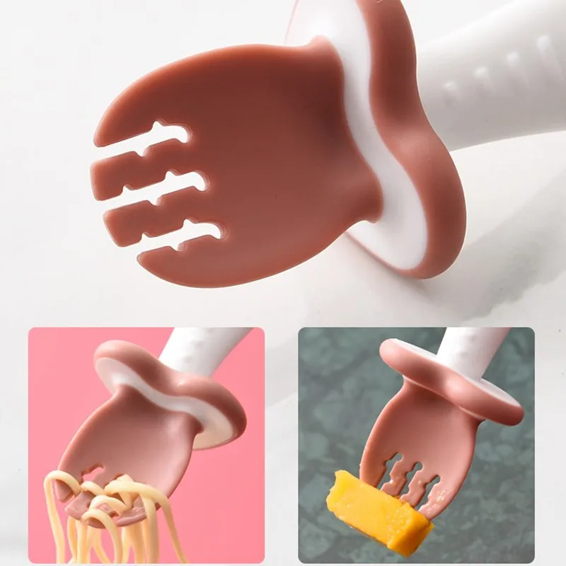 2Pcs/Set Baby Silicone Spoon Fork Cutlery Set Feeding Tableware Learn Spoon Set Short Easy silicone feeding spoon,silicone cutlery set,learning spoons,fork spoon set,baby cutlery