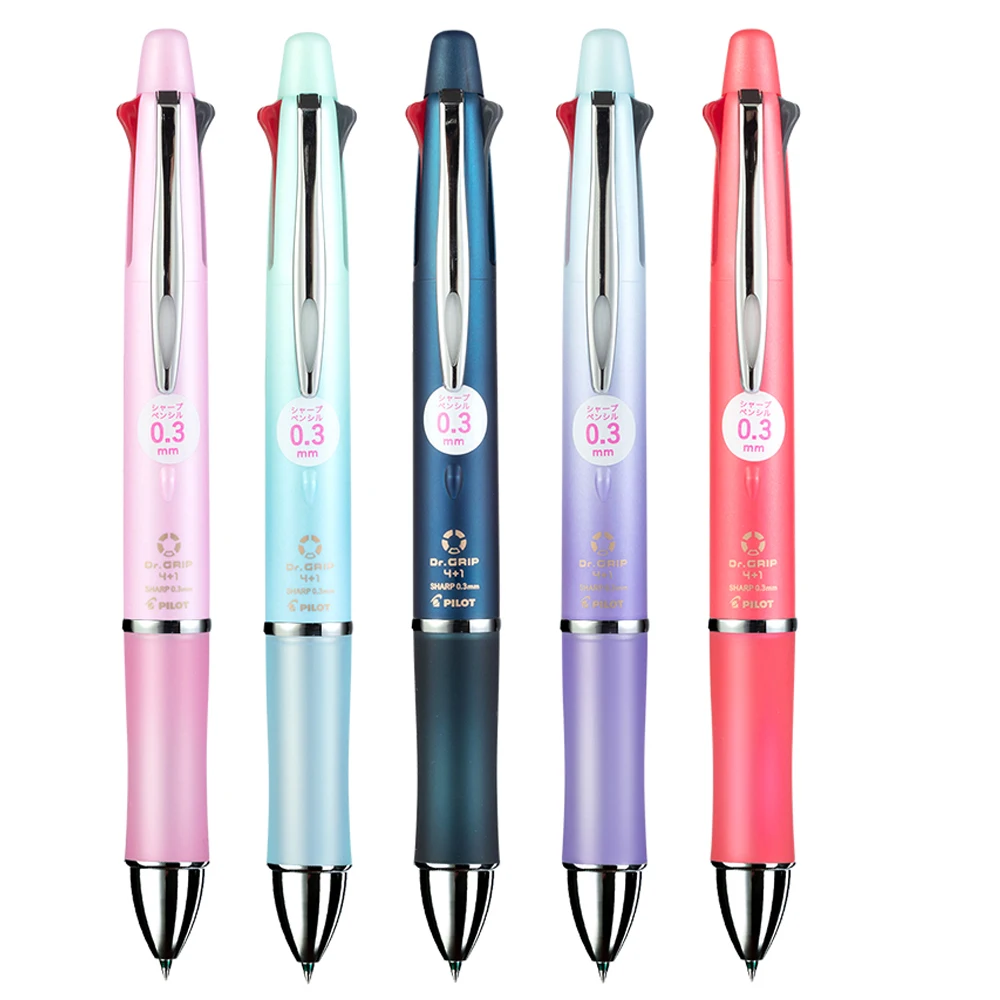 PILOT Multi-function Pen Press Four-color Ballpoint Pen Medium Oily Smooth 0.5mmdrgrip+1 Mechanical Pencil 0.3mm Stationery