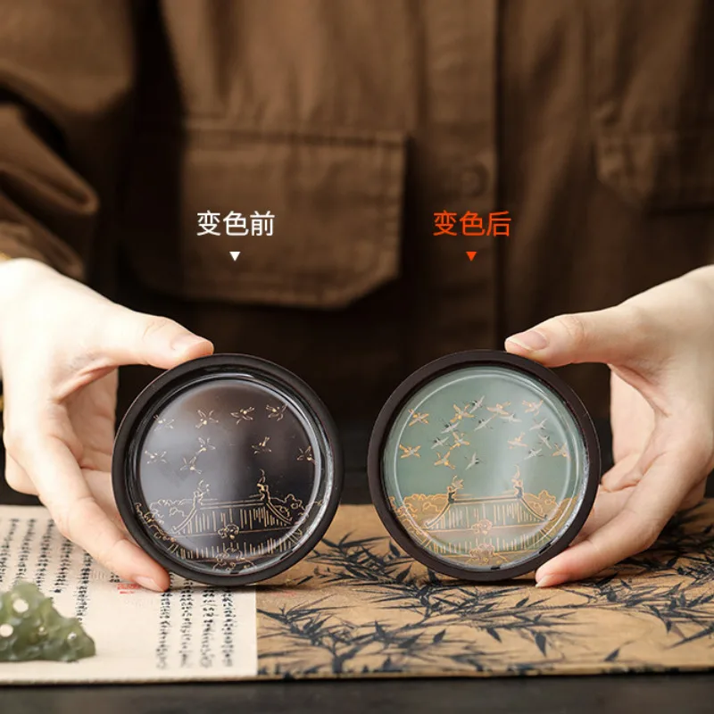 Color Changing Fly Crane Circular Coasters Elegant Wood Cup Mat For Coffee Cups Base Household Anti-scald Placemats Tableware