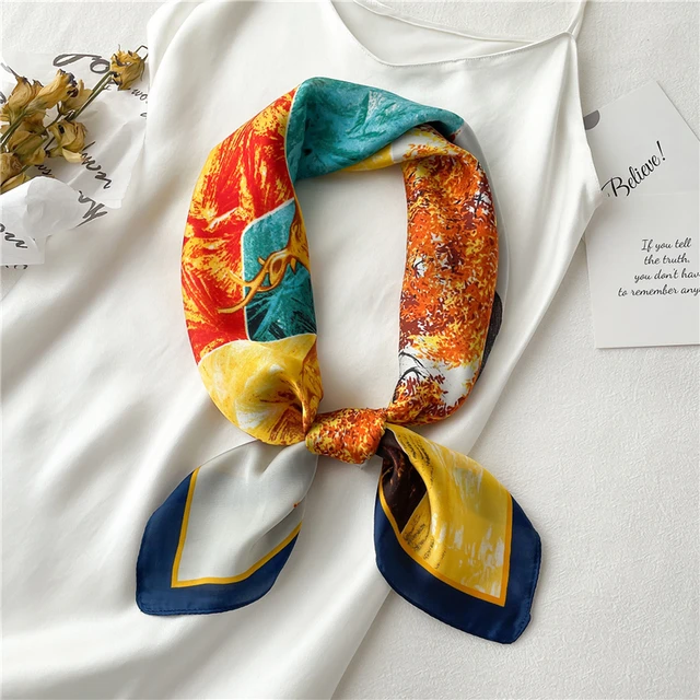Plaid Silk Square Scarf Women Satin Shawl Wrap Hijab Female Hair Band  Wrist Luxury Headkerchief 70*70cm Echarpe 2022 Bandana FJ457-2