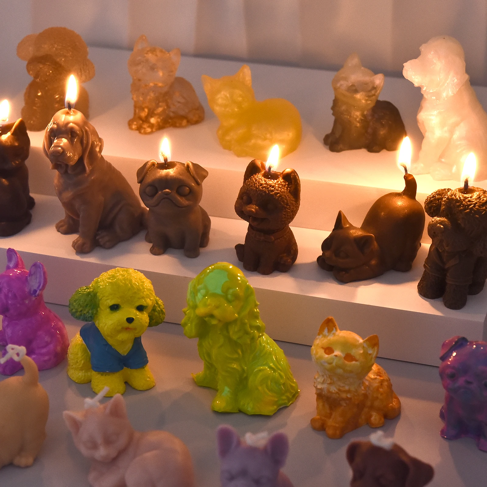 3D Animal Candle Silicone Mold DIY Pinching Molds Kittens And