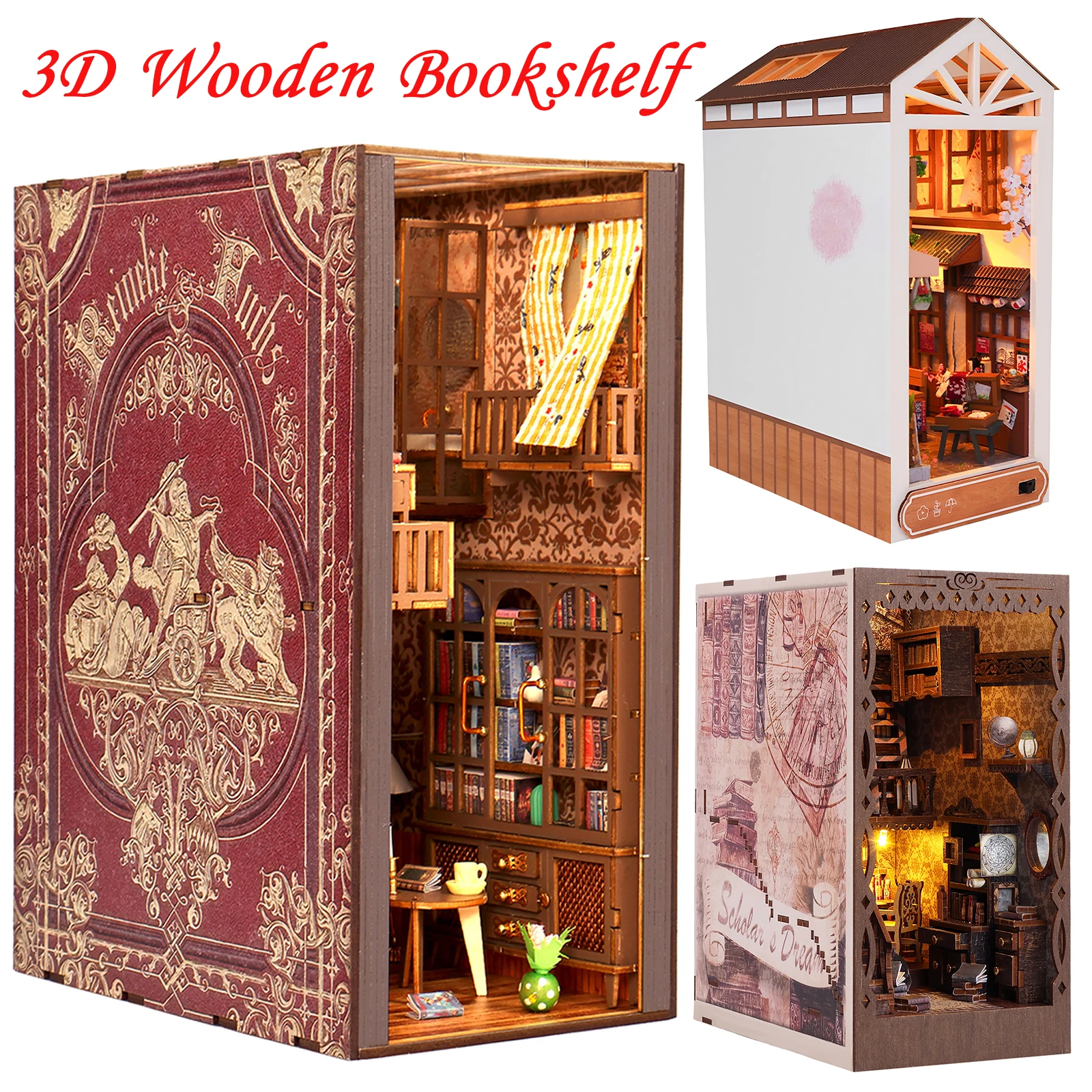 Christmas Ornaments DIY Christmas Book Nook Kit with LED Lights 3D Creative  Home Decor Bookshelf Ornaments – the best products in the Joom Geek online  store