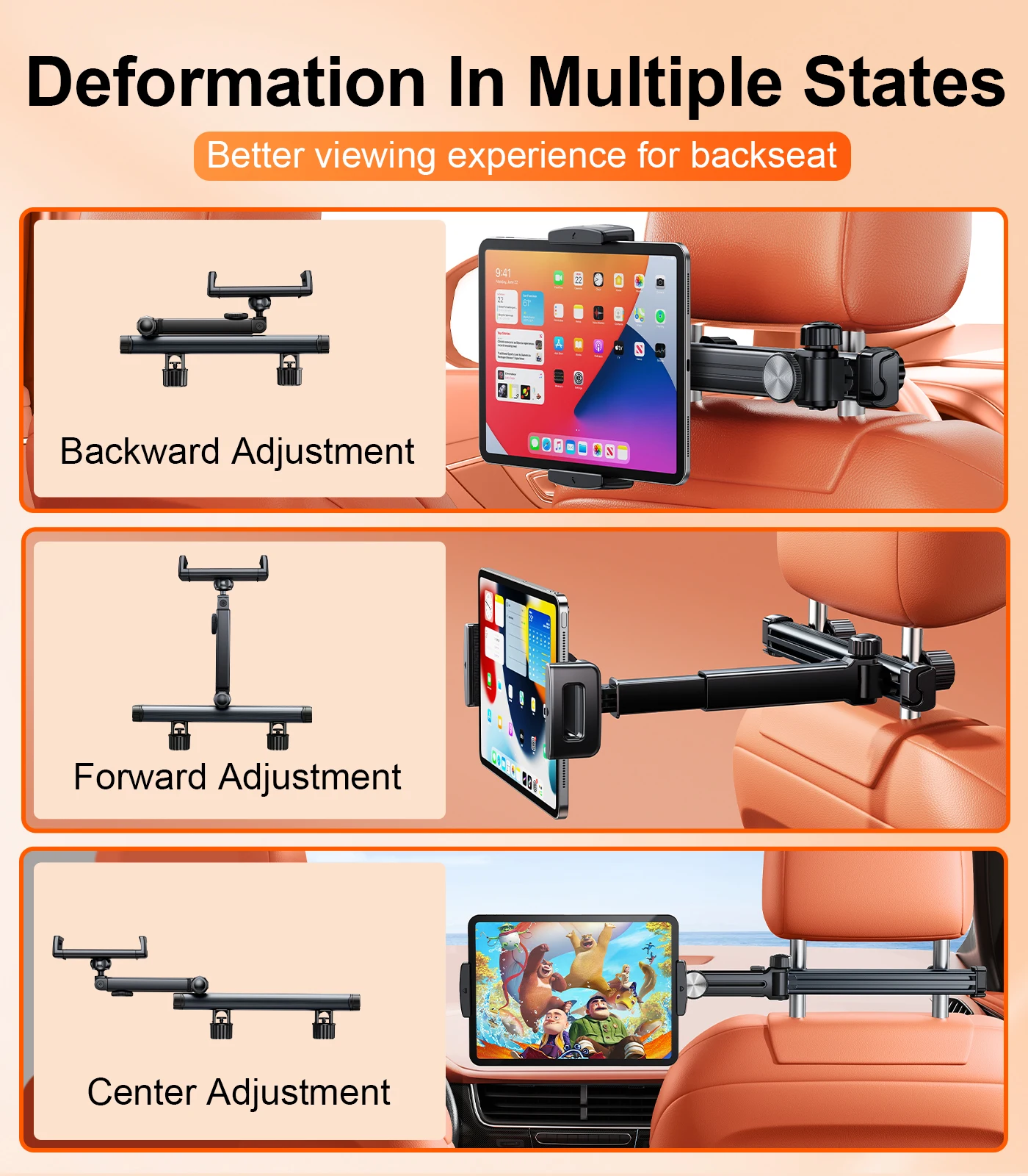 Eary Car Headrest Tablet Phone Holder With 360 Rotatable Adjustable Foldable Car Interior Accessories With 2 Hidden Hooks Stand