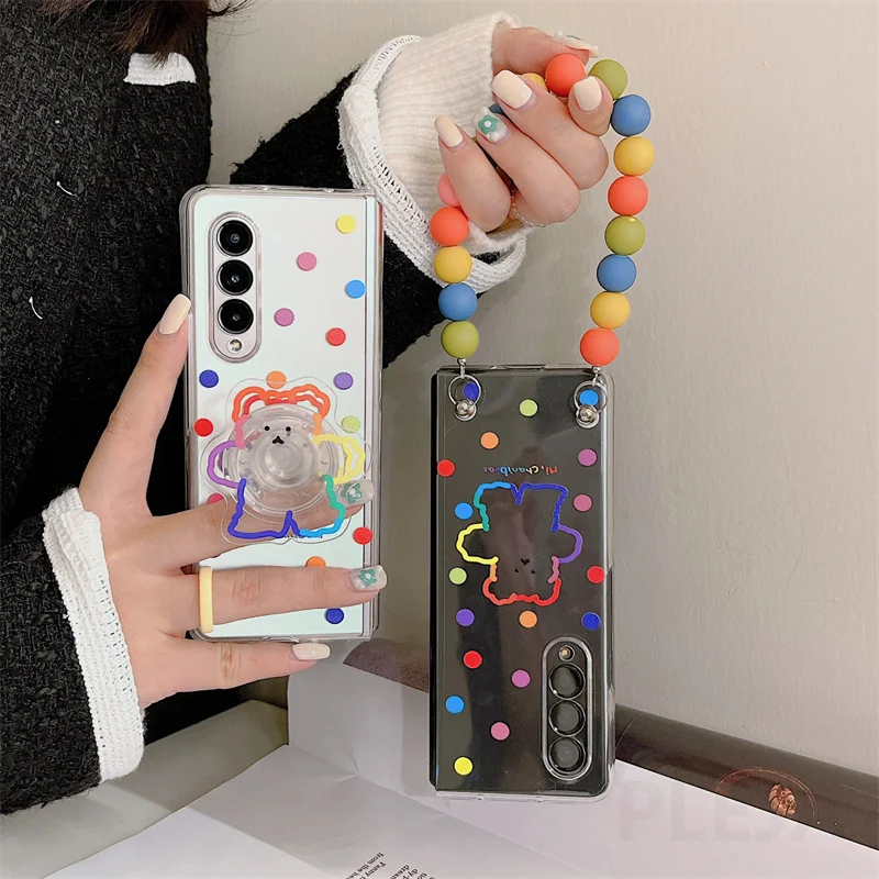 Милый красочный чехол для телефона с подставкой медведем Samsung Galaxy Z Flip 3 Flip3 ZFlip3